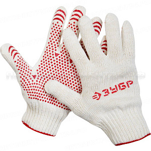 Перчатки ЗУБР "МАСТЕР" трикотажные, 7 класс, х/б, с защитой от скольжения, L-XL